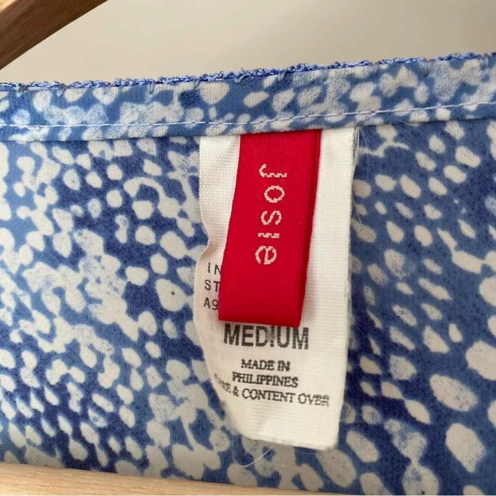 Natori Josie V Neck Long Sleeve Tunic Mini Dress Snake Animal Print Medium Blue